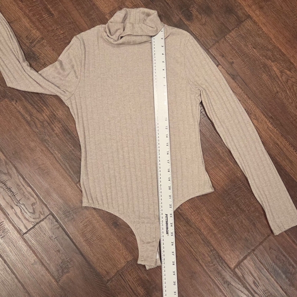 Lulus Ribbed Beige Turtleneck Bodysuit - Picture 8 of 9